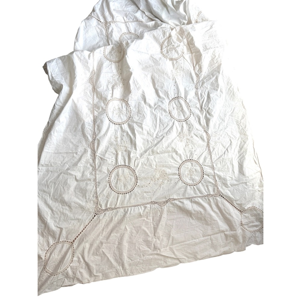 Vintage white embroidered tablecloth  cutwork patterns and crochet lace